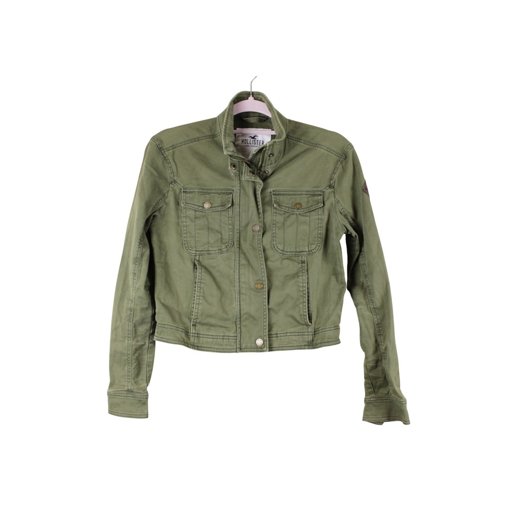 Hollister Military Corpcore Utility Army Green Funnel Neck Crop Denim Jacket XS
